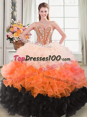 Best Selling Multi-color Lace Up 15 Quinceanera Dress Beading and Ruffles Sleeveless Floor Length