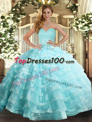 Fine Sleeveless Floor Length Ruffled Layers Lace Up Quinceanera Gown with Apple Green