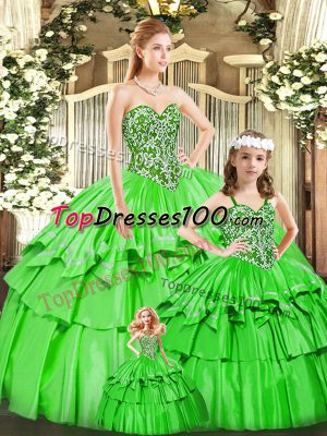 Green Sweetheart Lace Up Beading and Ruffled Layers Vestidos de Quinceanera Sleeveless