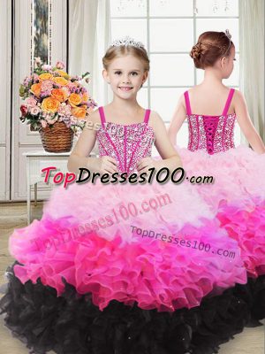 Straps Sleeveless Organza Little Girl Pageant Gowns Beading and Ruffles Lace Up
