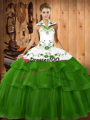 Adorable Lace Up Quinceanera Gowns Embroidery and Ruffled Layers Sleeveless Sweep Train
