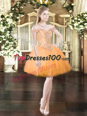 Best Selling Off The Shoulder Sleeveless Tulle Prom Dress Beading Lace Up
