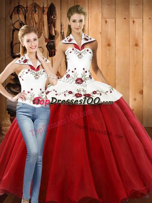 Suitable Sleeveless Lace Up Floor Length Embroidery Quinceanera Dress