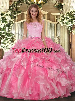 Hot Pink Scoop Clasp Handle Lace and Ruffles Sweet 16 Quinceanera Dress Sleeveless