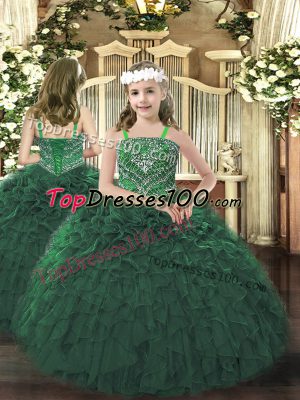 Straps Sleeveless Organza Little Girls Pageant Dress Wholesale Beading and Ruffles Lace Up