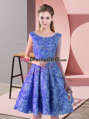 Trendy Belt Prom Gown Blue Lace Up Sleeveless Knee Length