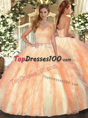 Glamorous Orange Sweetheart Lace Up Ruffles Vestidos de Quinceanera Sleeveless