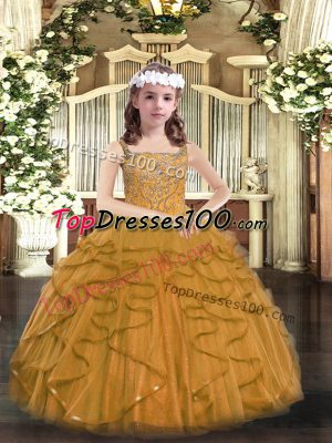 Fashion Straps Sleeveless Lace Up Pageant Dresses Brown Tulle