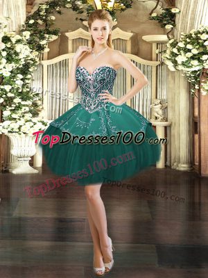 Shining Ball Gowns Prom Evening Gown Dark Green Sweetheart Satin and Tulle Sleeveless Mini Length Lace Up