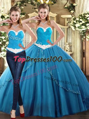 Dynamic Teal Sweetheart Neckline Beading Quinceanera Dresses Sleeveless Lace Up
