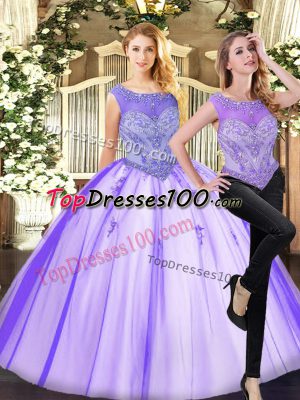 Romantic Tulle Scoop Sleeveless Zipper Beading Sweet 16 Quinceanera Dress in Lavender