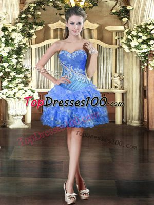 Discount Baby Blue Ball Gowns Organza Sweetheart Sleeveless Beading and Ruffled Layers Mini Length Lace Up Prom Evening Gown