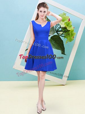 Trendy A-line Dama Dress Blue Asymmetric Satin Sleeveless Mini Length Zipper