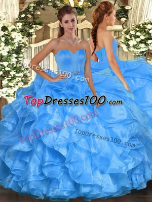 Fancy Floor Length Ball Gowns Sleeveless Baby Blue Vestidos de Quinceanera Lace Up