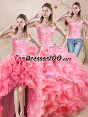 Organza Sleeveless Floor Length 15th Birthday Dress and Beading and Ruffles