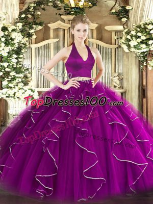 Most Popular Ruffles Vestidos de Quinceanera Purple Zipper Sleeveless Floor Length