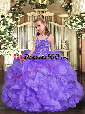 Dramatic Straps Sleeveless Lace Up Pageant Dress Wholesale Lavender Organza
