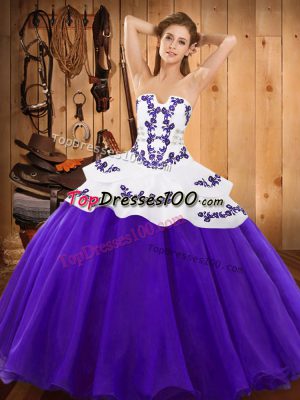 Embroidery 15 Quinceanera Dress Purple Lace Up Sleeveless Floor Length