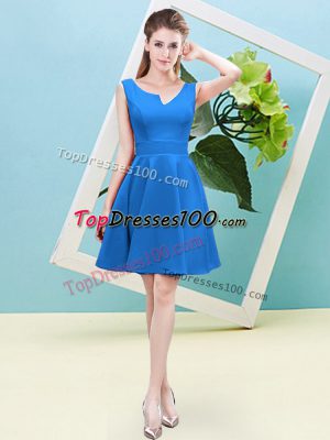 Asymmetric Sleeveless Bridesmaid Gown Mini Length Ruching Baby Blue Satin