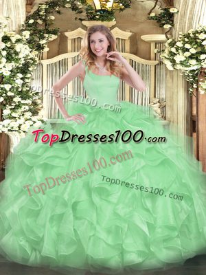Zipper Straps Beading and Ruffles Ball Gown Prom Dress Organza Sleeveless