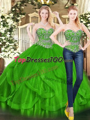 Spectacular Green Quinceanera Dresses Military Ball and Sweet 16 and Quinceanera with Beading and Ruffles Sweetheart Sleeveless Lace Up