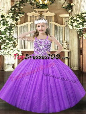 Sleeveless Beading Lace Up Little Girls Pageant Gowns