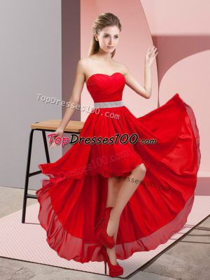 Fantastic Chiffon Sleeveless High Low Court Dresses for Sweet 16 and Beading