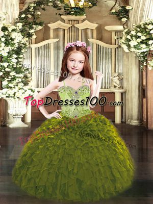 Graceful Sleeveless Lace Up Floor Length Beading and Ruffles Kids Pageant Dress