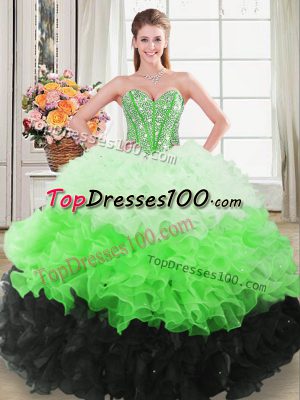 Popular Multi-color Lace Up Quinceanera Dress Beading and Ruffles Sleeveless Floor Length