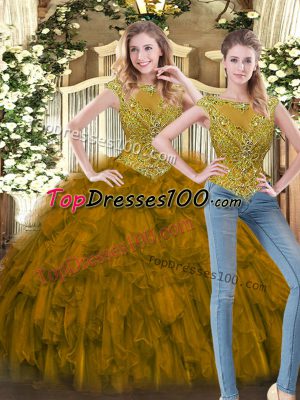 New Style Floor Length Ball Gowns Sleeveless Brown Quince Ball Gowns Zipper