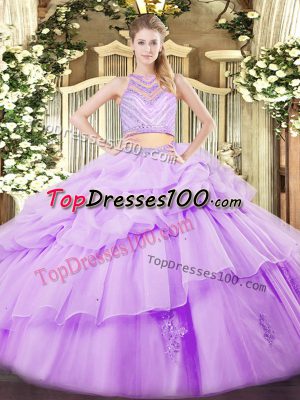 Sleeveless Zipper Floor Length Beading and Ruffles Quinceanera Gown