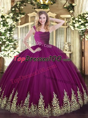 Straps Sleeveless Tulle Sweet 16 Dress Lace and Appliques Zipper