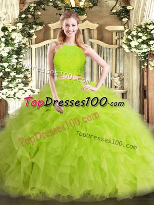 Trendy Yellow Green Scoop Zipper Ruffles Quinceanera Gowns Sleeveless