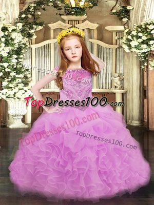 Lilac Organza Zipper Scoop Sleeveless Floor Length Custom Made Beading and Ruffles and Pick Ups