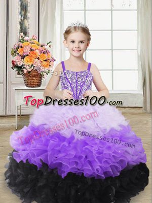 Fancy Sleeveless Lace Up Floor Length Beading and Ruffles Kids Formal Wear