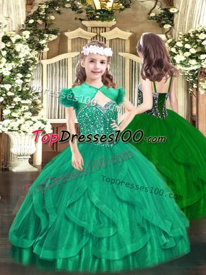 Best Turquoise Lace Up Straps Beading and Ruffles Pageant Dress for Womens Tulle Sleeveless