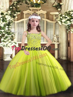 Graceful Floor Length Ball Gowns Sleeveless Yellow Green Little Girl Pageant Dress Lace Up