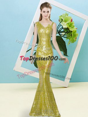Nice Floor Length Yellow Evening Dress Sequined Sleeveless Sequins