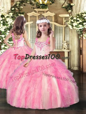 Lovely Sleeveless Beading and Ruffles Lace Up Party Dresses