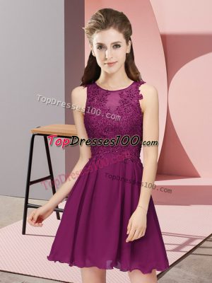 Dark Purple Scoop Neckline Appliques Bridesmaid Dress Sleeveless Zipper