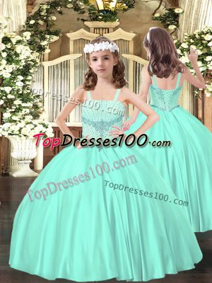 Fantastic Apple Green Lace Up Pageant Gowns For Girls Beading Sleeveless Floor Length
