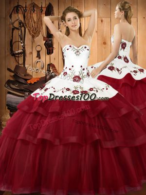 Elegant Sleeveless Sweep Train Embroidery and Ruffled Layers Lace Up Quinceanera Gowns