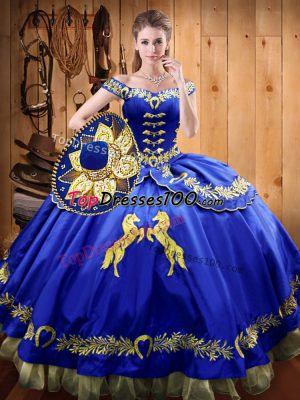 Beading and Embroidery Quinceanera Gowns Royal Blue Lace Up Sleeveless Floor Length