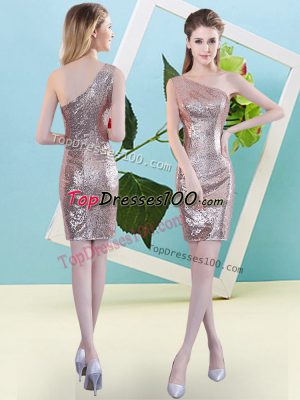 High Class Gold Homecoming Dress Prom and Party with Sequins One Shoulder Sleeveless Zipper