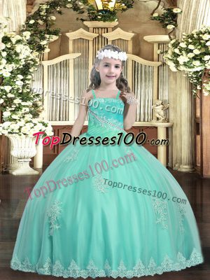 Wonderful Tulle Sleeveless Floor Length Pageant Dress Toddler and Appliques and Sequins