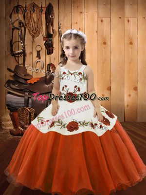 Straps Sleeveless Lace Up Kids Formal Wear Orange Red Organza