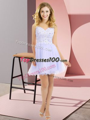 Decent Lavender Sleeveless Mini Length Beading and Lace Side Zipper Quinceanera Court Dresses