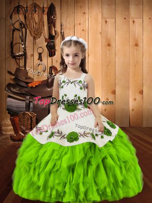 Straps Sleeveless Organza Teens Party Dress Embroidery and Ruffles Lace Up