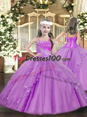 Straps Sleeveless Tulle Little Girl Pageant Dress Ruffles and Sequins Lace Up