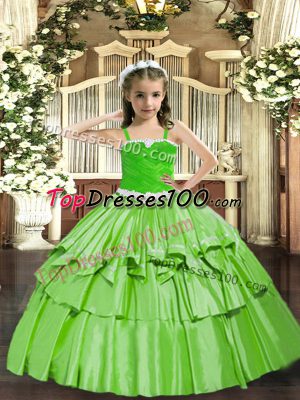 Beautiful Organza Straps Sleeveless Lace Up Appliques and Ruffled Layers Pageant Dress Womens in